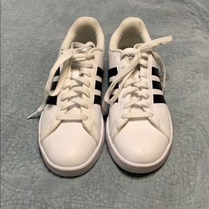 white and black adidas sneakers